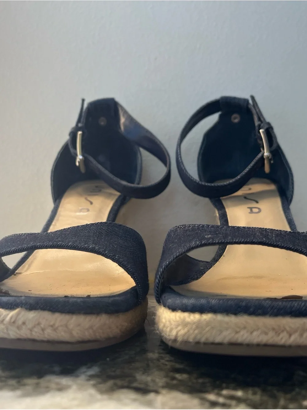 UNISA Blue Denim Espadrilles Med Heel Ankle Strap Size 9 MINT Ankle Strap